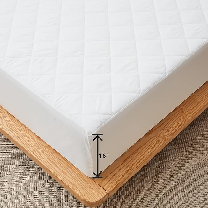 White Fitted Mattress Pads(King California) Stretches up to 16 Inches Deep Hypoallergenic Ultimate Protection and Comfort Easy to Clean Fits Snugly Durable and Long-Lasting