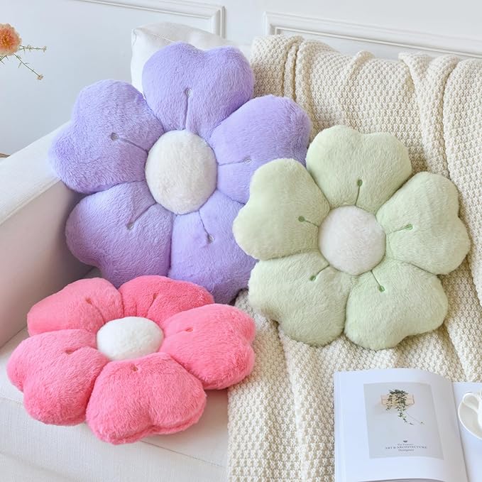 Flower Pillow, Flower Shaped Pillow Decorative Throw Pillows for Bed Couch, Cute Daisy Pillow Dorm Decor Floor Seating Cushion (Green, 15 Inches)