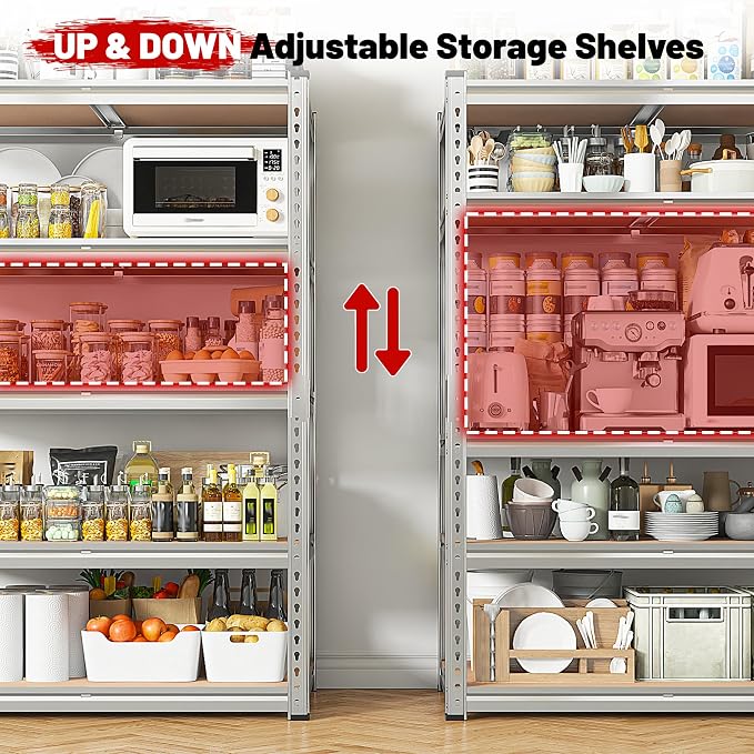 REIBII 2020LBS Garage Shelving Heavy Duty 5 Tier Storage Shelves Adjustable Metal Shelving for Basement, Warehouse, Pantry, Closet, Kitchen, Easy Assembly, 72" H x 35.55" W x 16" D, Galvanized - Image 7