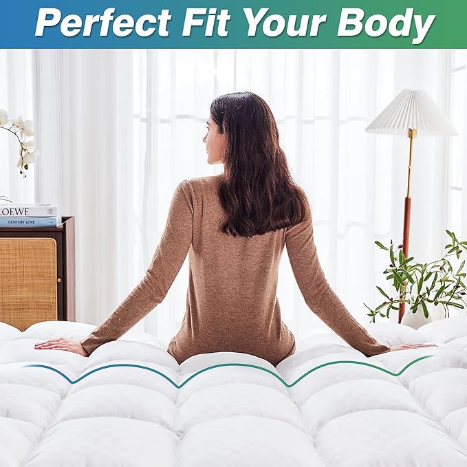 Queen Mattress Topper, Extra Thick Pillow Top Mattress Pad Cover for Back Pain, 6-21 Inches Deep Pocket, 60x80 Inches, White