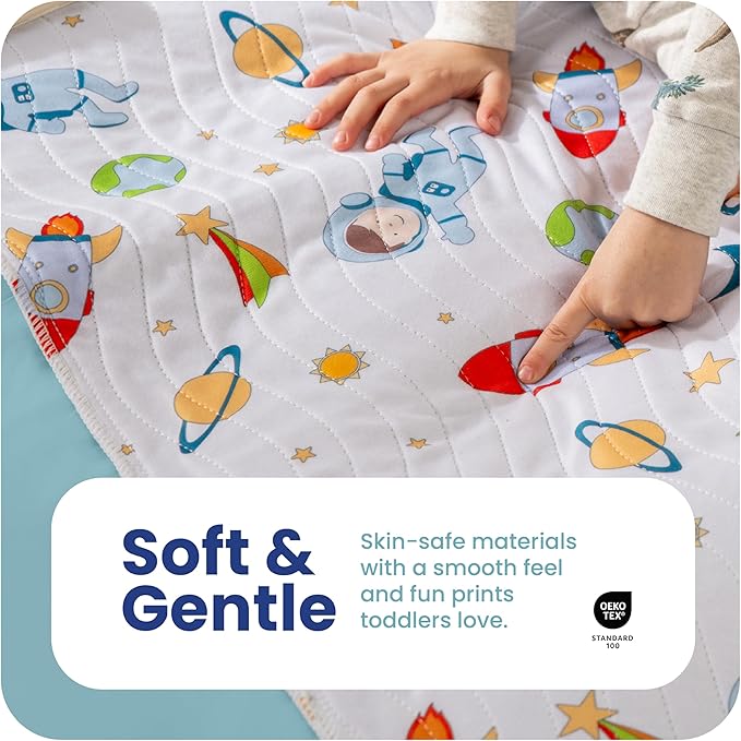 IMPROVIA® Pee Pads for Kids - Bed wetting Pads for Kids Potty Training Bed mats for Toddlers Waterproof Reuseable Washable Absorbent, Non Slip - Space Design - Full Size 34”x52