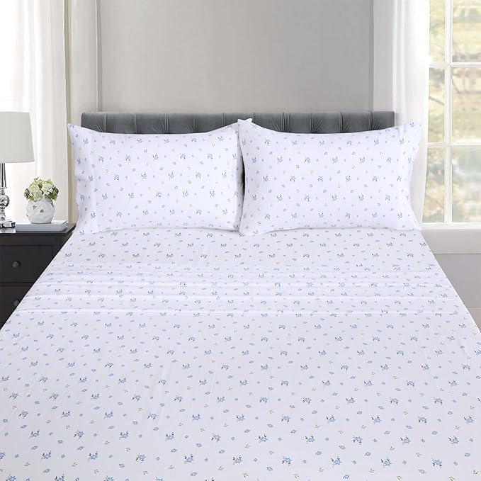 RUVANTI 100% Cotton Sheets – Twin XL Size Percale Bedding, Cooling & Breathable Floral Design, Durable with a Crisp, Soft & Comfortable Feel, 16" Deep Pocket, 3-Piece Set, Phulkari