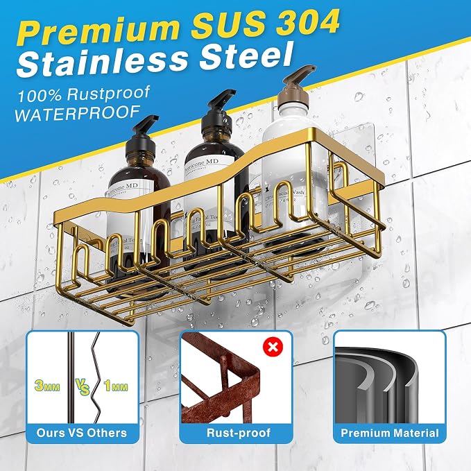 EUDELE 5-Pack Rustproof Stainless Steel Shower Caddy – No Drill Adhesive Bathroom Organizer with Large Capacity, Spacious Shower Shelves for Inside Shower, Kitchen & Home Decor Storage-XL Size - Image 5