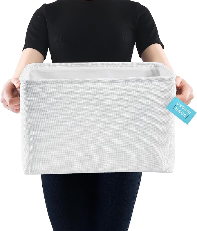 OrganiHaus Extra Large Fabric Storage Baskets for Shelves 3 Pack, 16x13in Closet Storage Bins, Canvas Baskets for Organizing, Linen Closet Organizers, Cloth Basket, Off-White - Image 3