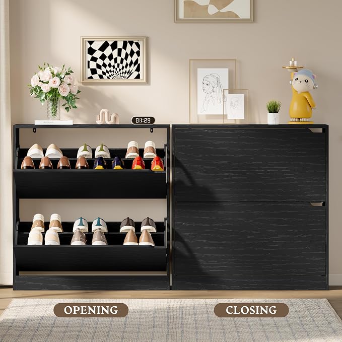 BORNOON Shoe Cabinet with 2 Flip Drawers, Slim Narrow Shoe Storage Cabinet, Freestanding Shoe Organizer with Adjustable & Removable Shelves, Top Display Shelf for Entryway, Hallway, Foyer, Closet - Image 5