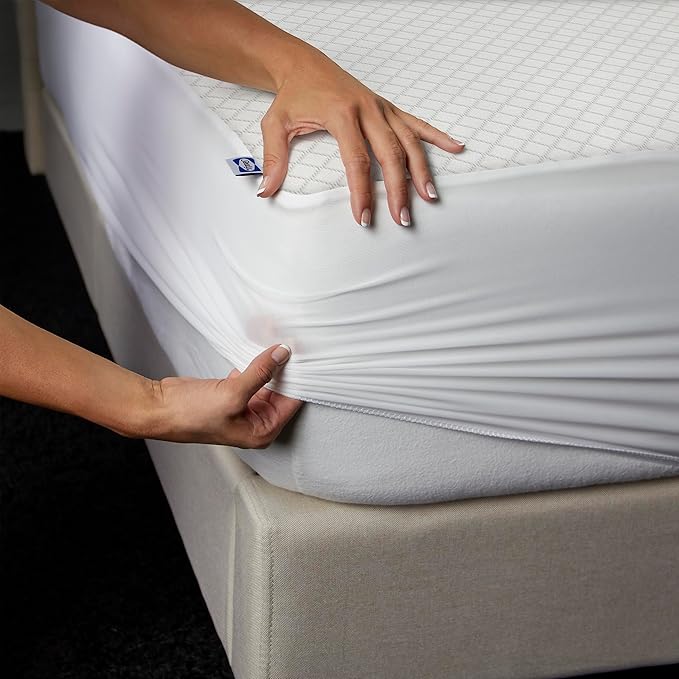 Sealy Spot and Stain Protection and Release Waterproof Fitted Mattress Protector Full Size Comfort Soft Knit Top Sidewalls Stretch Fits Mattresses 15 Deep Machine Washable Mattress Cover (White)