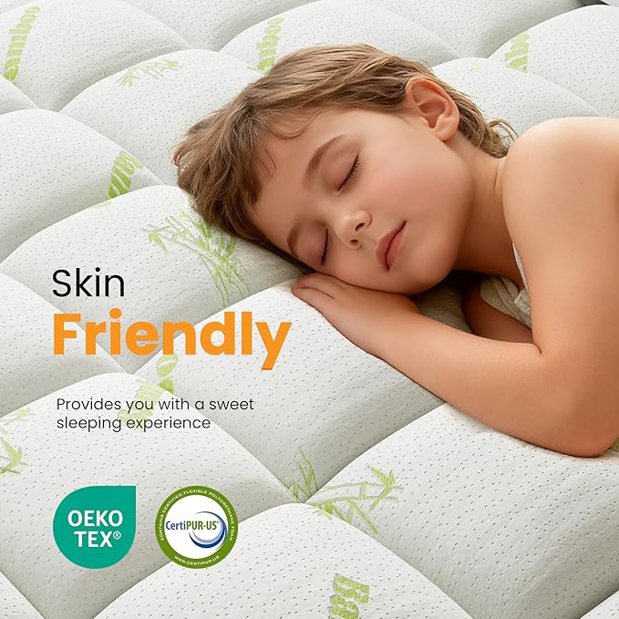 Twin XL Cooling Pillow Top Mattress Topper – Ultra-Soft Bamboo Viscose Cover, Deep Pocket 8-16" Stretch Skirt, Oeko-TEX & CertiPUR-US Certified Plush Pad for Back Pain Relief