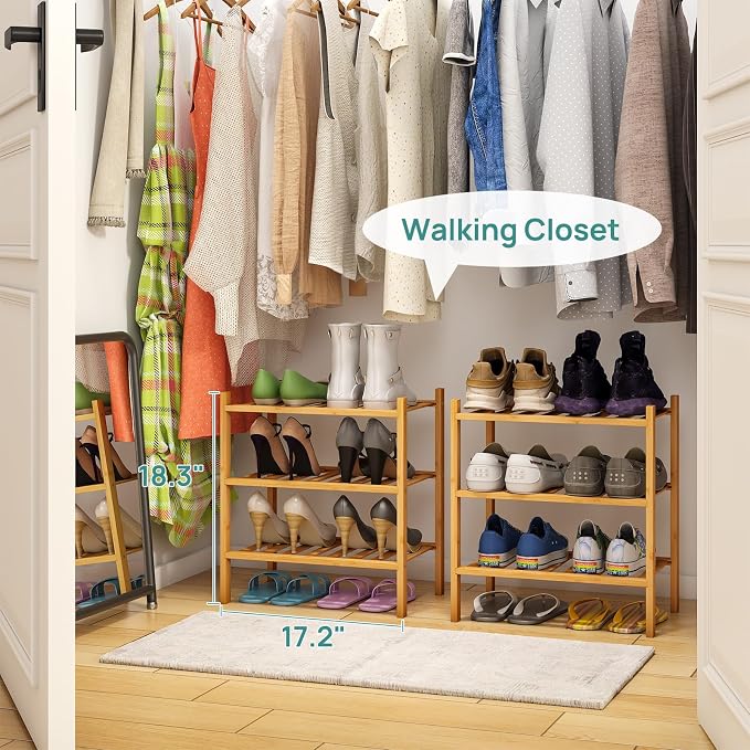 viewcare Small Shoe Rack, 3-Tier Shoe Rack for Entryway, Bamboo Wood Shoe Shelf for Closet & Hallway, Long 17.2IN | Beautiful | Functional | Sturdy | Durable - Image 4