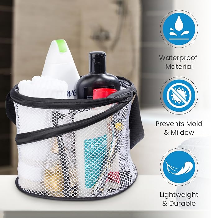 Handy Laundry Mesh Shower Caddy – Portable Hanging Organizer with Handle, Quick Dry, Large Compartments, Foldable Tote for Dorm Room, College, Gym, Travel, Bathroom Essentials, Black - Image 4