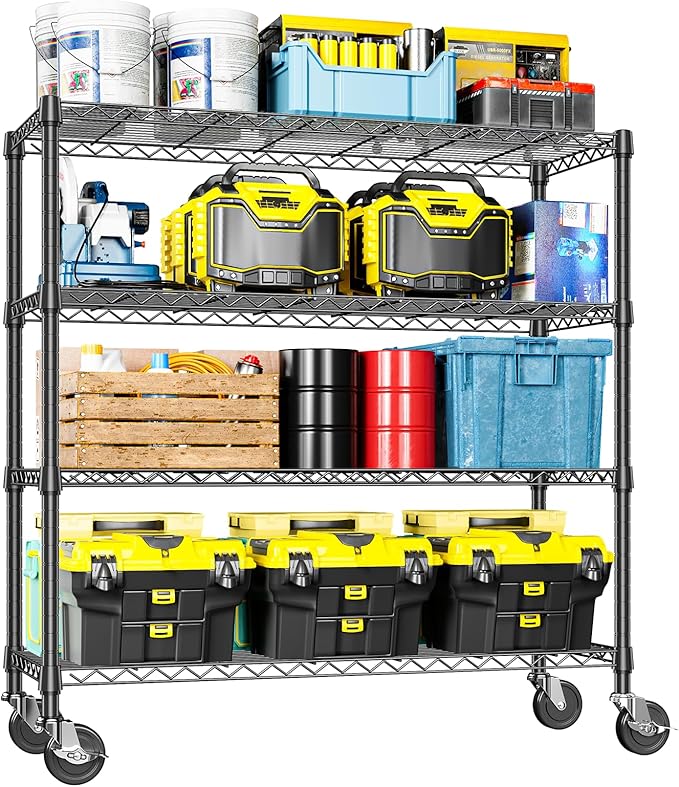 IZEUK 4-Tier Adjustable Heavy Duty Metal Storage Shelving Unit, Wide Utility Rack Organizer for Garage, Kitchen, Office, Basement, Warehouse (Black, 15.7" D x 33.5" W x 70.5" H) by IZEUK