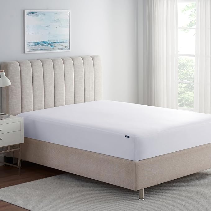 Serta Power Guard Mattress Encasement, 60" x 80", Quiet, Breathable and Waterproof Mattress Protector with Zipper, 18" Elastic Deep Pocket for Secure Fit, Queen Mattress Pad, White