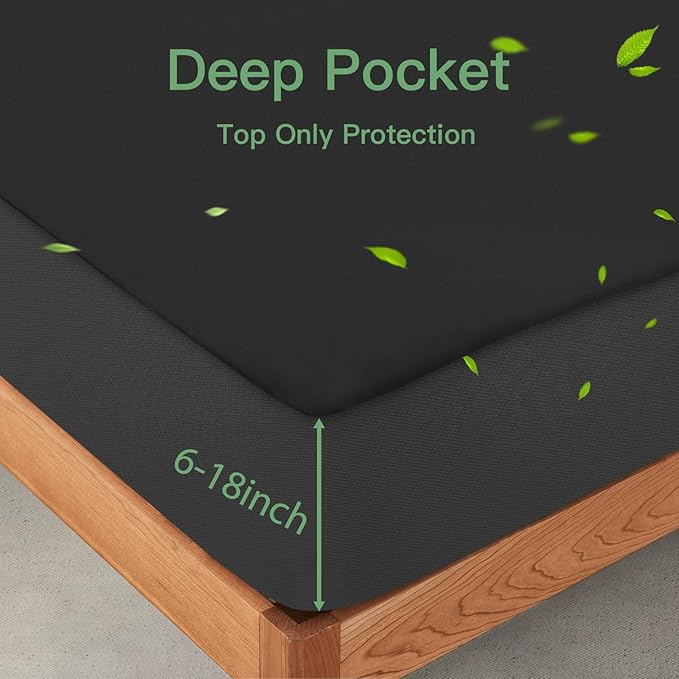 Sufdari Waterproof Mattress Protector Full Size, Noiseless Mattress Cover with 18" Deep Pocket, Bed Bug Proof and Waterproof Fitted Sheets, Machine Washable Mattress Protectors Black