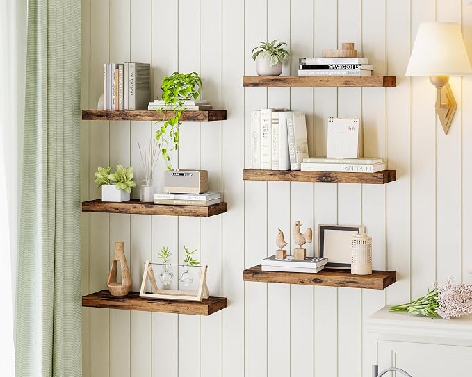 Fixwal 15.8in Floating Shelves, Set of 6 Wood Shelves, Farmhouse Shelf Wall Decor for Bathroom, Bedroom, Living and Kitchen Room (Rustic Brown) - Image 6