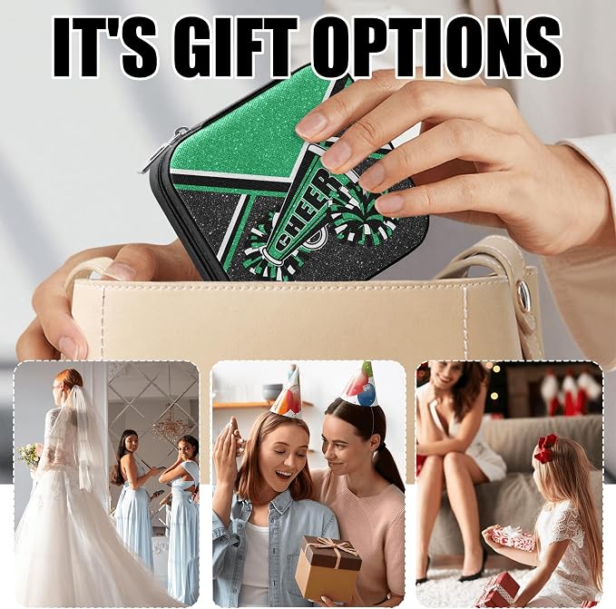 Cheerleader Travel Jewelry Case, Cheer Travel Jewelry Box for Women, Mini Jewelry Travel Case for Cheer Team, Cheerleader Gifts for Girls (Green) - Image 5