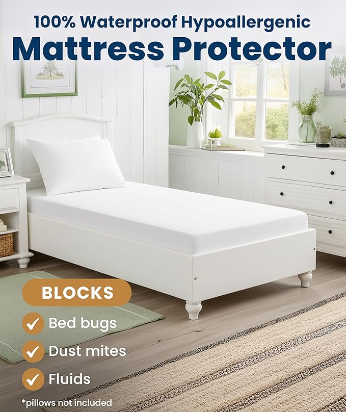 Everlasting Comfort Premium Twin Size Mattress Protector - Waterproof & Hypoallergenic, Noiseless Design, Washable Cover, 18" Deep Pocket, Bed Bug & Dust Mite Protection Cover for Sleep Hygiene