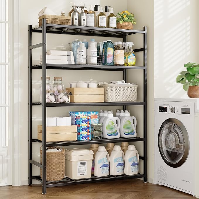 Storage Shelves, 5-Tier Metal Shelving Unit with Adjustable Feet, Shelf Organizer for Garage, Kitchen, Pantry and Closet Organization, 36.4" x 11.8" x 68.3", Black - Image 9