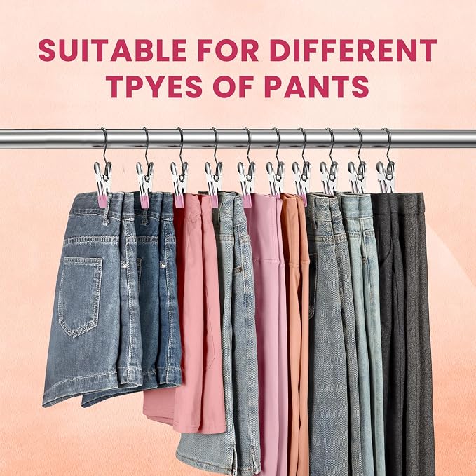 50 Pack Pants Hangers with Clip,Legging Organizer for Closet Hanging, Space Saving Yoga Pants Hangers Clip Hanger Wardrobe Organization,Closet Organizers and Storage for Jeans,Shorts,Skirts,Hats-Pink - Image 6