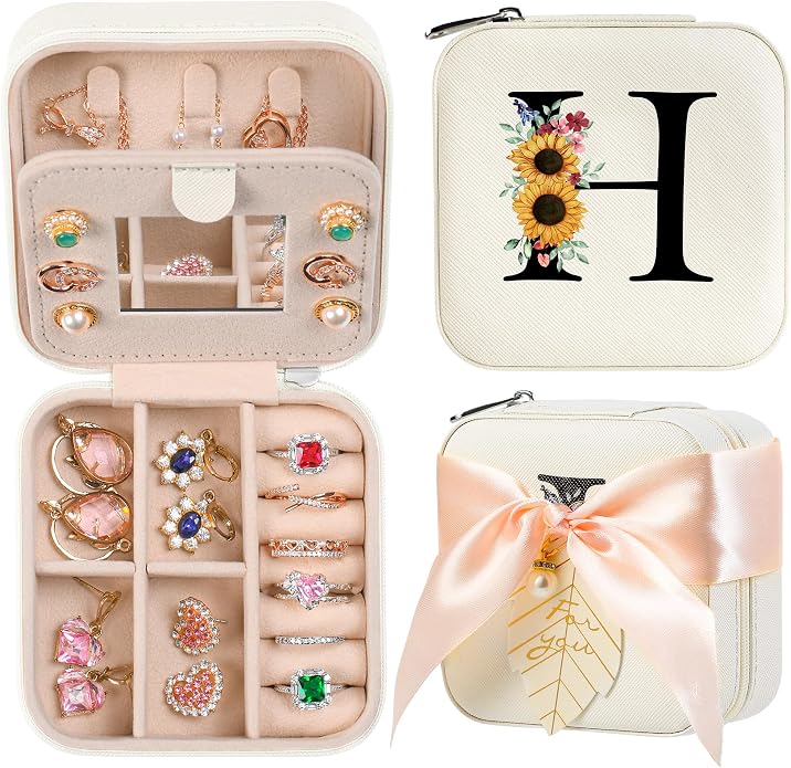 AYGXU Travel Jewelry Box for Women and Girls - Small Case With Initial A-Z - Teacher Gifts by AYGXU