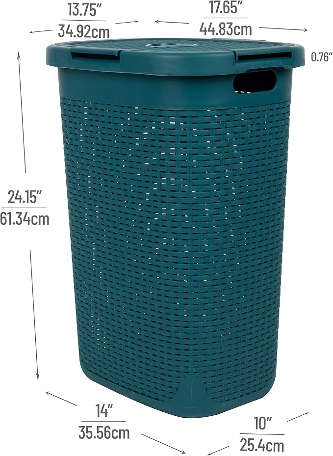 Mind Reader Slim Laundry Hamper with Lid, 60L Tall Clothes Basket, Narrow Tapered Design for Bathrooms, Closets and Laundry Rooms, Plastic, Blue - Image 3