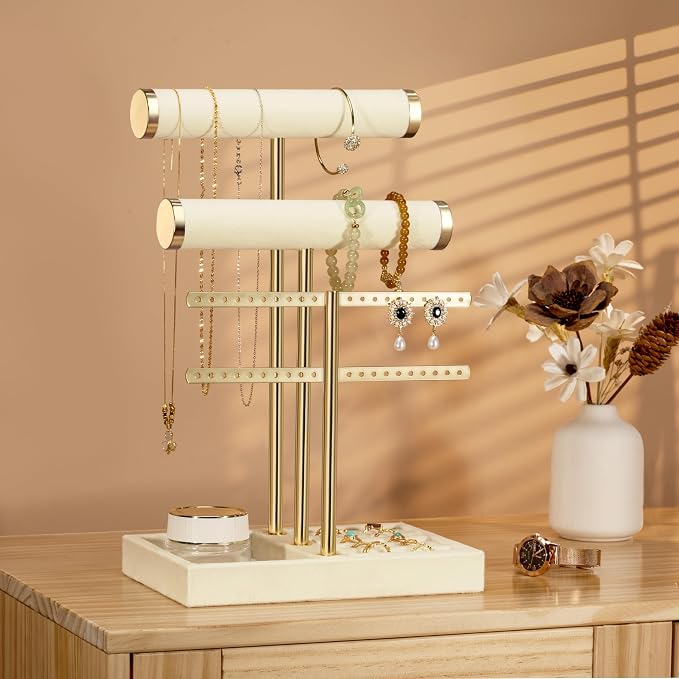 bussdis 3 Tier Bracelet Holder Display - Detachable T Bar Beige Velvet Bracelet Holder, Jewelry Holder Organizer for Bracelet, Necklace, Earrings, Rings - Image 3
