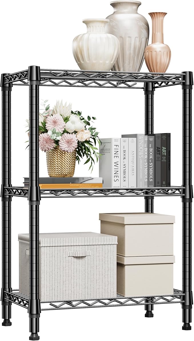 M MZG 750 lbs 3 Tier Shelf Metal Storage Shelves Shelving Wire Rack Heavy Duty Closet Organizers for Garage Kitchen Bathroom Laundry Black 13.8" D x 23.6" W x 35.5" H by MEIGAOPLASTICANDMETALHKCOLIMITED