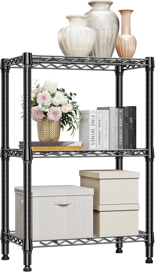M MZG 750 lbs 3 Tier Shelf Metal Storage Shelves Shelving Wire Rack Heavy Duty Closet Organizers for Garage Kitchen Bathroom Laundry Black 13.8" D x 23.6" W x 35.5" H by MEIGAOPLASTICANDMETALHKCOLIMITED