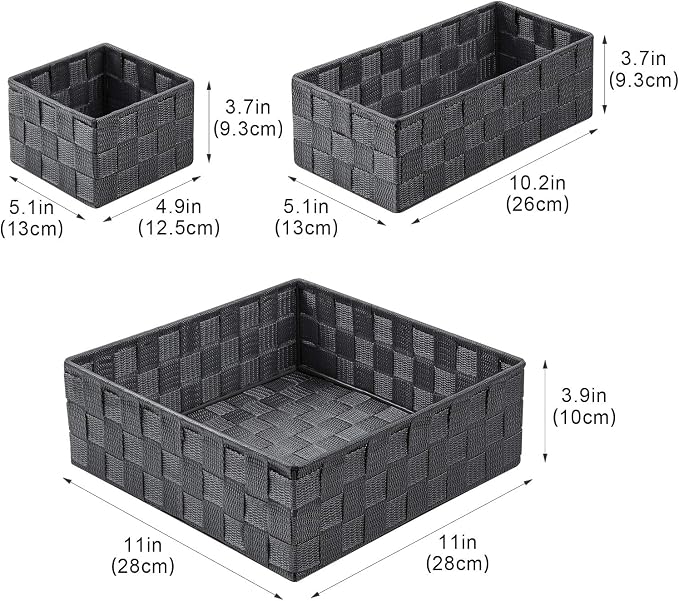 Posprica Woven Storage Baskets for Organizing, Small Baskets Cube Bin Container Tote Organizer Divider for Drawer, Closet, Shelf, Dresser, Set of 4(Dark Grey) - Image 3