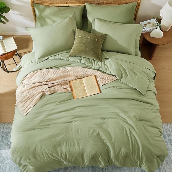 WRENSONGE Super King Plus Comforter Set - 7 Pieces Sage Green Soft Bed in a Bag Super King Plus with Fitted Sheet, Flat Sheet, 2 Pillow Shams, and 2 Pillowcases- Warm Bedding Sets for All Season