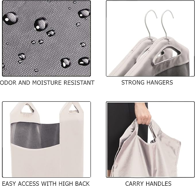 The Fine Living Co. Hanging Laundry Hamper Bag, Heavy Duty Hanger, Space Saving Closet Hamper Organizer (Beige) - Image 4
