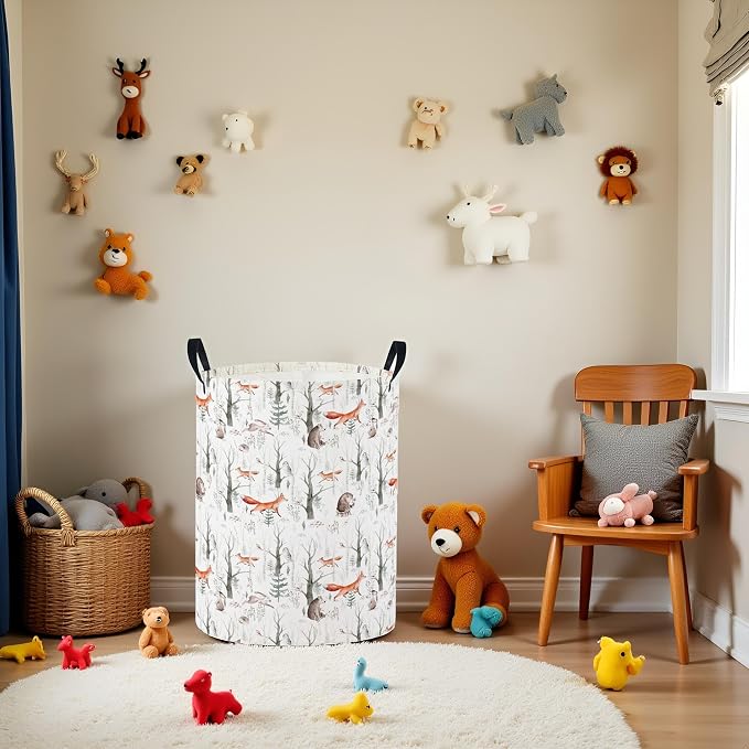 Baby Laundry Basket Baby Nursery Hamper Kids Laundry Basket Toy Storage Bin for Boys Room Decor Gift Baskets for Bedroom Bathroom(Forest Animal) - Image 4
