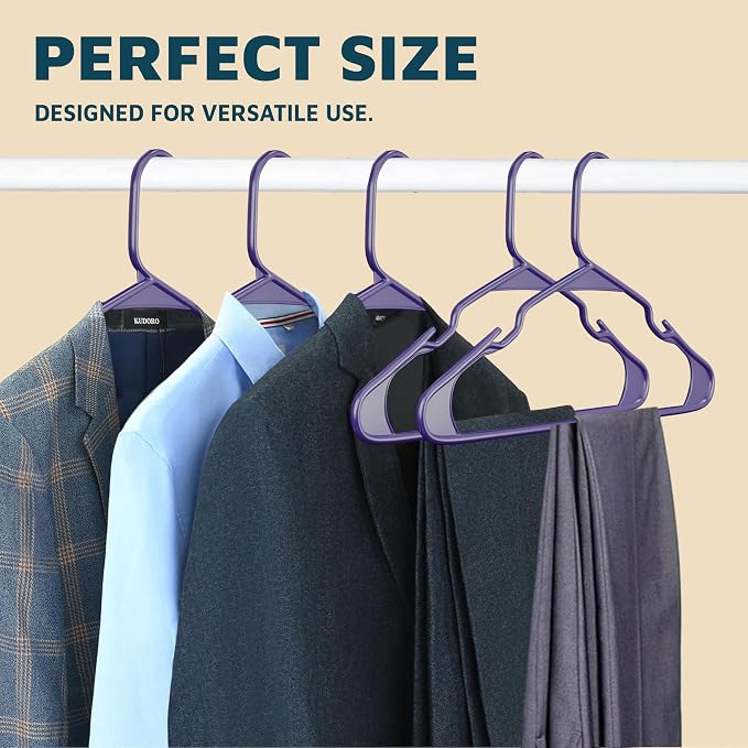 Lifemaster Plastic Clothes Hangers – Heavy Duty Hanger Set, for Organizing Clothes, Dresses, and Coat, Holds Up to 5 lbs, Space-Saving Hangers with Non-Slip Shoulder Grooves, Pack of 5, Purple - Image 10