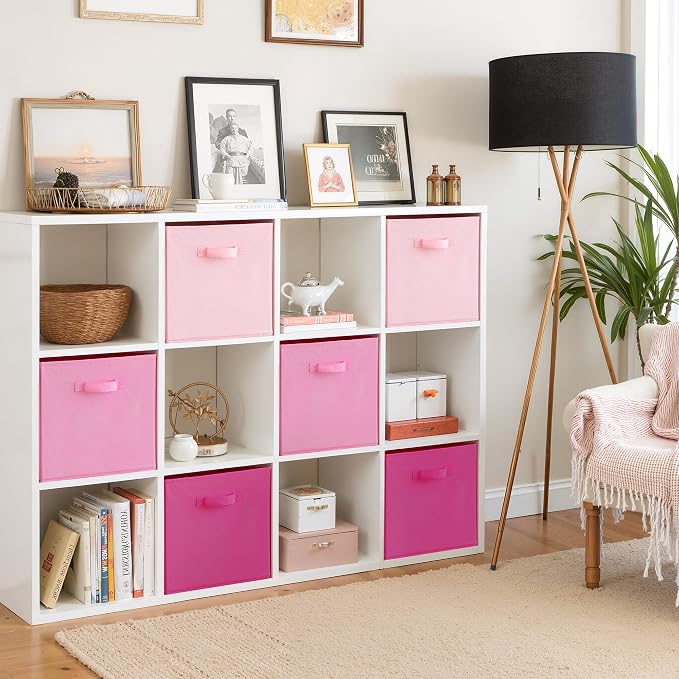 Cupic Cupid 13 Inch Storage Cube, Fabric Cube Storage Bin with Handles, Storage Cube Organizer for Clothes and Toys, Collapsible Cube Bins for Closet, Shelves, Nursery, 6-Pack, Pink Gradient - Image 3