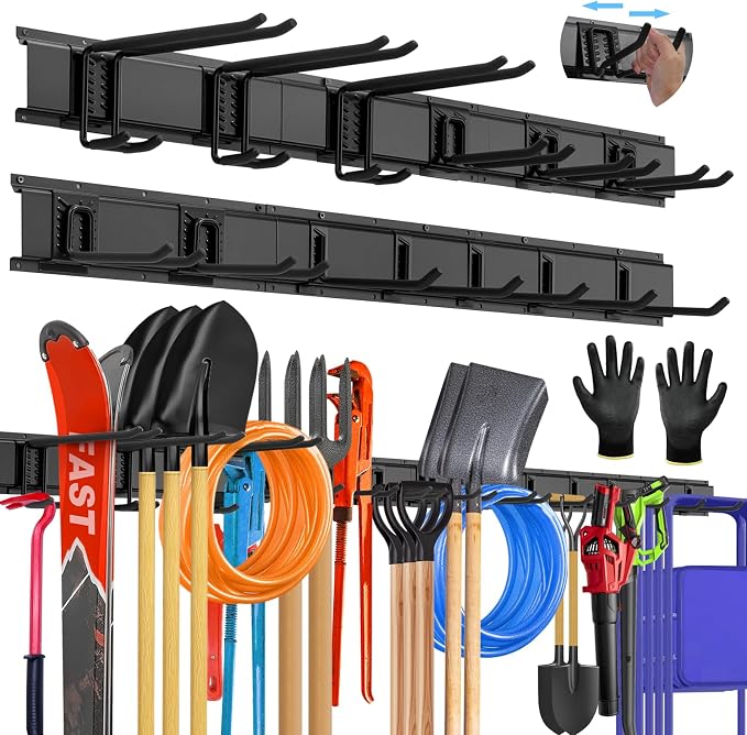 96'' All-Metal Garage Tool Organizer Wall Mount – Heavy-Duty Tool Rack Holds 960 lbs, Adjustable Hooks for Garage, Yard, and Garden Equipment by SUKIZZ