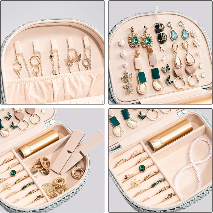 ProCase Travel Size Jewelry Box, Medium Portable Seashell-Shaped Jewelry Case, 2 Layer Jewelry Organizer in PU Leather for Women -Stripe - Image 3