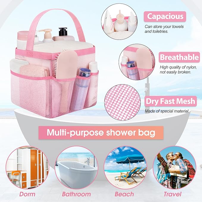Attmu Mesh Shower Caddy Portable for College Dorm Room Camping Essentials, Shower Caddy Dorm with 9-Pockets, Large Capacity Hanging Basket Bathroom Bag for Toiletry, Swimming, Gym, Camp, Beach - Image 2