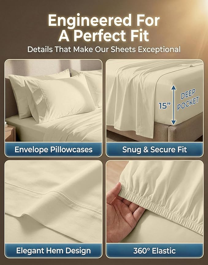 LANE LINEN Queen Size Bedding Set – 100% Cotton Queen Size Bed Set with 600 Thread Count, Soft & Cooling Fabric, Value Bedding for Daily Use, Hotel Sateen Finish, 15" Deep Pocket – Linen