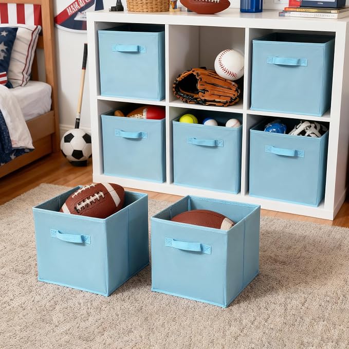GRANNY SAYS Cube Storage Organizer, 11 Inch 6 Pack Storage Cubes with Handles, Toy Storage Bins for Boys Kids Room, Foldable Organizer Bins for Cube Shelf, Light Blue - Image 2