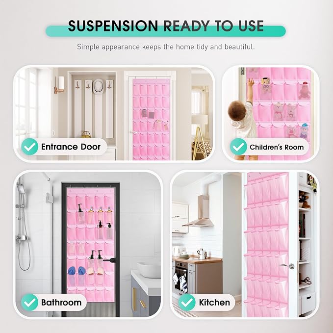 WVM Over the Door Shoe Organizer with 35 Breathable Mesh Pockets, Hanging Shoe Organizer for Door with 4 Metal Hooks, Large Capacity Closet Storage for Shoes, Accessories - Image 5