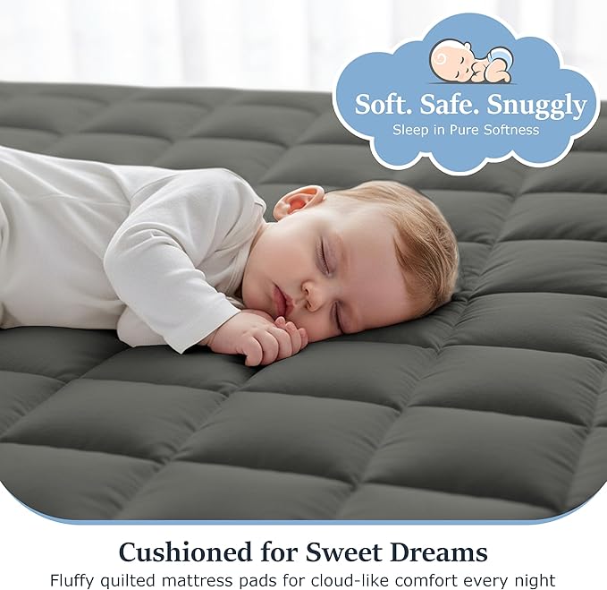 LUX Décor Twin XL Mattress Pad - 8 Pack - Quilted Elastic Fitted Mattress Cover Protector Upto 16 Inches Deep Pocket - Soft Breathable Noiseless Mattress Topper (Grey “39 X 80”)