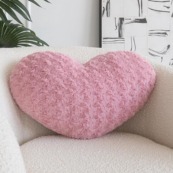 Heart Pillow, Soft Heart Shaped Pillow with Room Decorative Throw Pillows for Bed Couch Chair Sofa, Heart Shaped Cute Throw Pillow Cushion for Bedroom Living Room (Grey Pink, Mini 12.9" x 9.8")