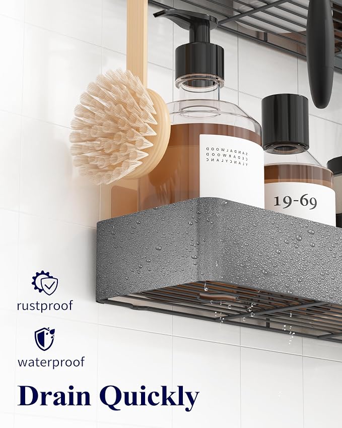 Kitsure Shower Caddy - 2 Pack Adhesive Shower Organizer, Rustproof Metal Shelves, No-Drill Bathroom Organizers and Storage, Dark Grey, XX-Large - Image 4
