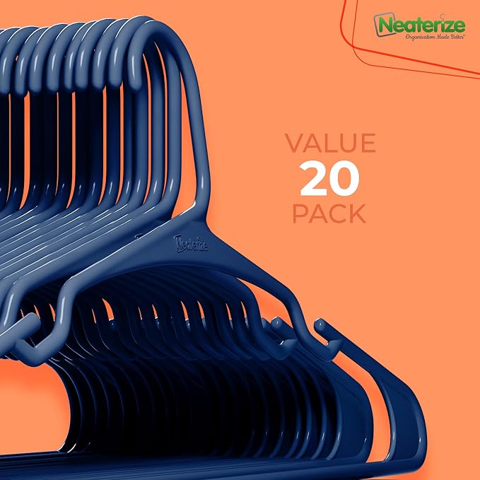 NEATERIZE Clothes Hangers Plastic 20 Pack for Adults - Plastic Hangers, The Perfect Coat Hanger and Space Saving Clothes Hangers for Closet, Percheros Ganchos para Colgar Ropa Hangars - Grey Hangers - Image 7