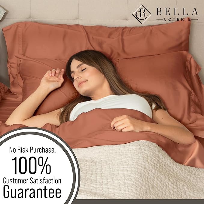 Bella Coterie Luxury Bamboo Viscose King Size Sheet Set | 100% Organically Grown | Ultra Soft | Cooling for Hot Sleepers | 18" Deep Pocket [Terracotta]