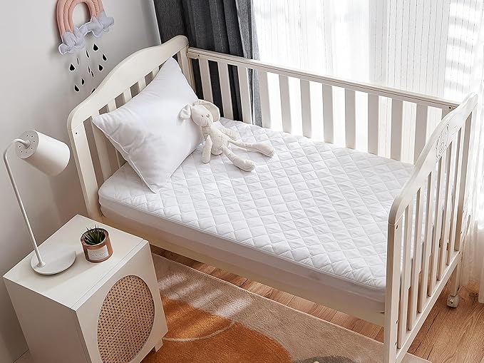 2 Pack Crib Size Waterproof Mattress Protector, Quilted Cooling Fitted Bed Mattress Cover Pad, Soft and Breathable Noiseless Machine Washable, Vinyl Free (Crib Size) (2 Pack)