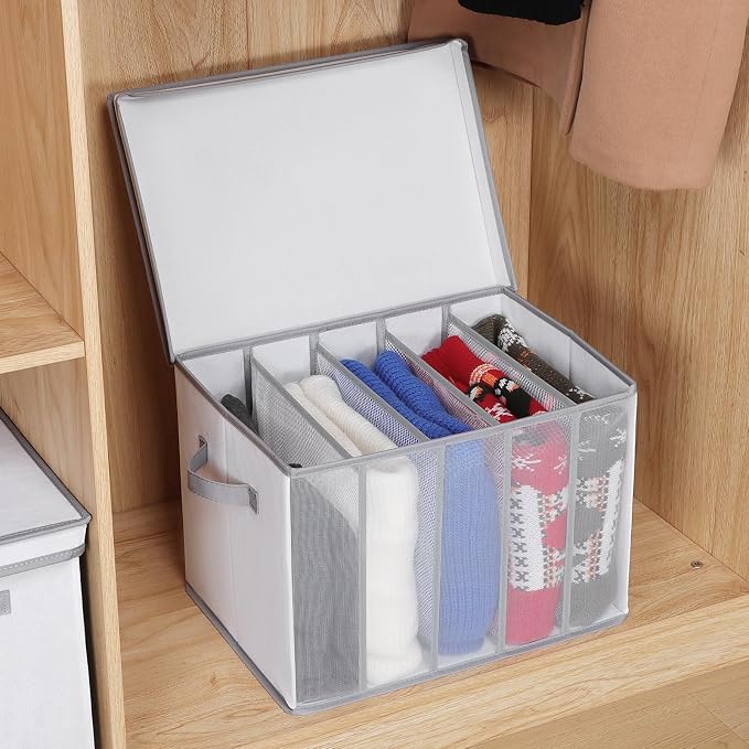 Univivi Large Size Wardrobe Clothes Organizer, 5 Grids Sweater Organizer for Closet with Handles, Support Boards and Lids, Foldable Closet Organizers for Sweaters, Pants, T-shirt, Hoodie- 4 Pack - Image 5