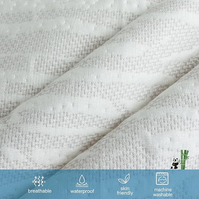 Mattress Topper Cover Protector King Size 3 Inch, 100% Waterproof Viscose Cooling Mattress Encasement Zippered with Adjustable Straps, Fit Memory Foam Mattress Topper