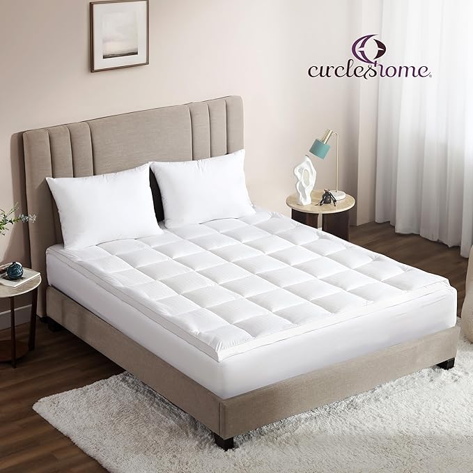 CirclesHome Hotel Collection Full XL Size Hybrid Mattress Protector & Pad - Extra Padded, Thick, Plush, & Fitted Mattress Topper for Bed - Comfortable Pillow Top Mattress Cover