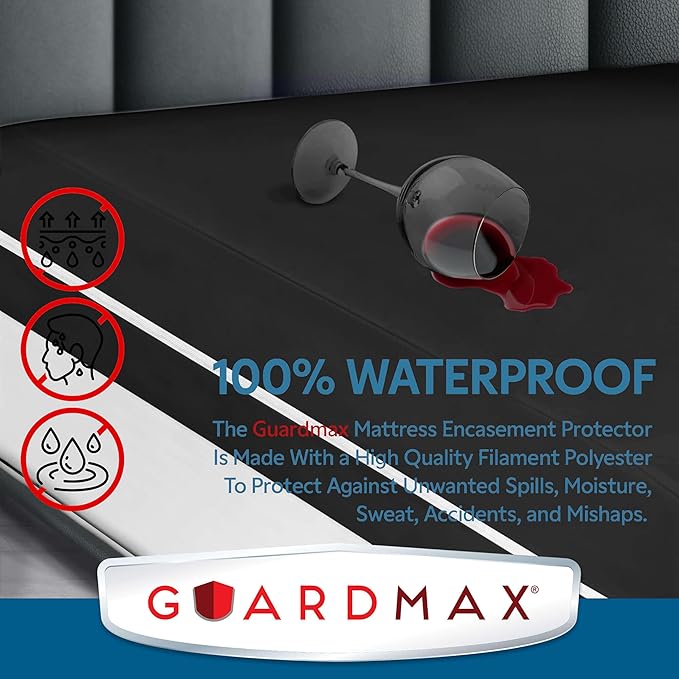 Guardmax Jersey Knitted Cot Size Zippered Mattress Encasement - Waterproof & Bed Bug Proof Mattress Protector - Comfortable, Soft, and Noiseless Zippered Bedding - Dust Mite Proof (33 x 75 x 10)