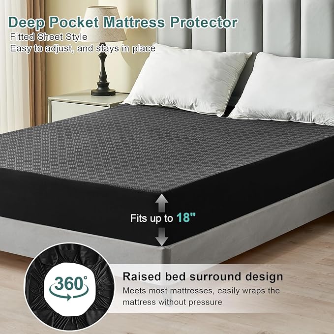 Twin Waterproof Mattress Protector, Premium 3D Air Fabric Mattress Pad Cover Soft Breathable Noiseless, Cooling Mattress Cover with Deep Pocket Up to 18'', Black (39'' X 75'')