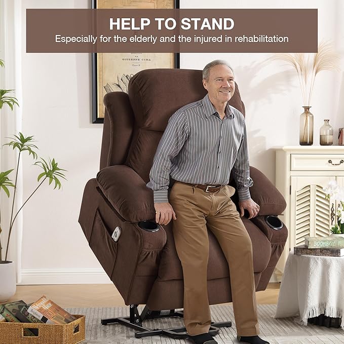 BOSMILLER Power Lift Recliner Chair for Elderly with Vibration Massage and Lumbar Heating Electric Oversized Single Sofa with Cup Holder and USB Charge Port for Living Room
